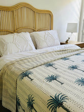 Load image into Gallery viewer, Sea Blue Palm Kantha Quilt  | Queen ~ King