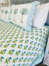 Load image into Gallery viewer, Summer Bedcover Set ~ Sea Blue  Palm & Flower (DOUBLE | QUEEN)