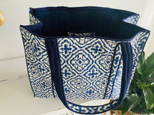 Load image into Gallery viewer, Quilted Tote Bag ~ Akash in Navy Print