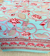 Load image into Gallery viewer, Aqua &amp; Pink Lotus  ~ Tablecloth