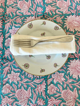 Load image into Gallery viewer, Guhdal ~ Turquoise &amp; Pink Floral Tablecloth (4 - 6 Seater)