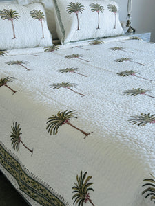 Imperial Green Palm | Quilted Coverlet (Queen ~ King)