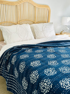 Mayan Indigo Kantha Quilt | Queen ~ King