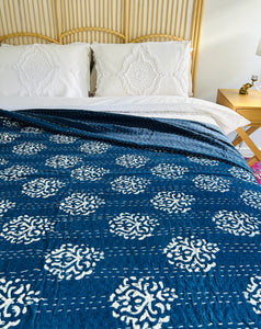 Mayan Indigo Kantha Quilt | Queen ~ King