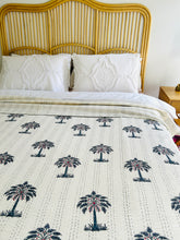 Load image into Gallery viewer, Grey Palm Kantha Quilt  | Queen ~ King