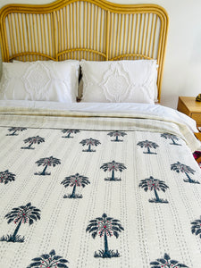 Grey Palm Kantha Quilt  | Queen ~ King