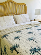 Load image into Gallery viewer, Sea Blue Palm Kantha Quilt  | Queen ~ King