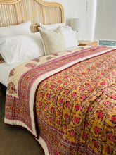 Load image into Gallery viewer, Mughal Mustard Print Cotton Filled Quilt  ~ Queen | King