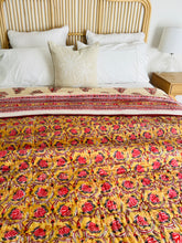 Load image into Gallery viewer, Mughal Mustard Print Cotton Filled Quilt  ~ Queen | King