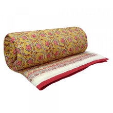 Load image into Gallery viewer, Mughal Mustard Print Cotton Filled Quilt  ~ Queen | King