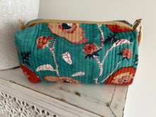 Load image into Gallery viewer, Cosmetic Bag ~ Teal Flower