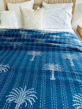 Load image into Gallery viewer, Indigo California Palm Kantha Quilt ~ Queen | King