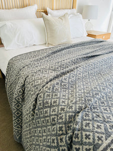 Grey & Cream Tribal Kantha Quilt ~ Queen | King