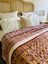 Load image into Gallery viewer, Mughal Mustard Print Cotton Filled Quilt  ~ Queen | King