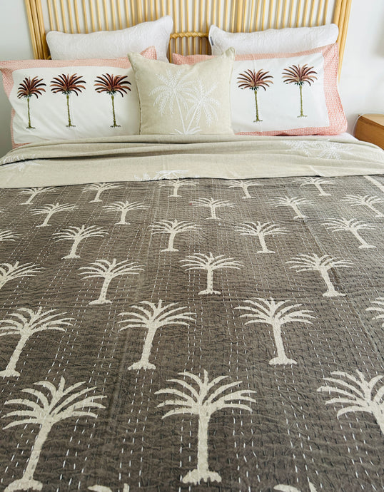 Chai Imperial Palm Kantha Quilt | King ~ Single