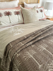 Cinnamon & Cream Palm Kantha Quilt ~ Queen | King