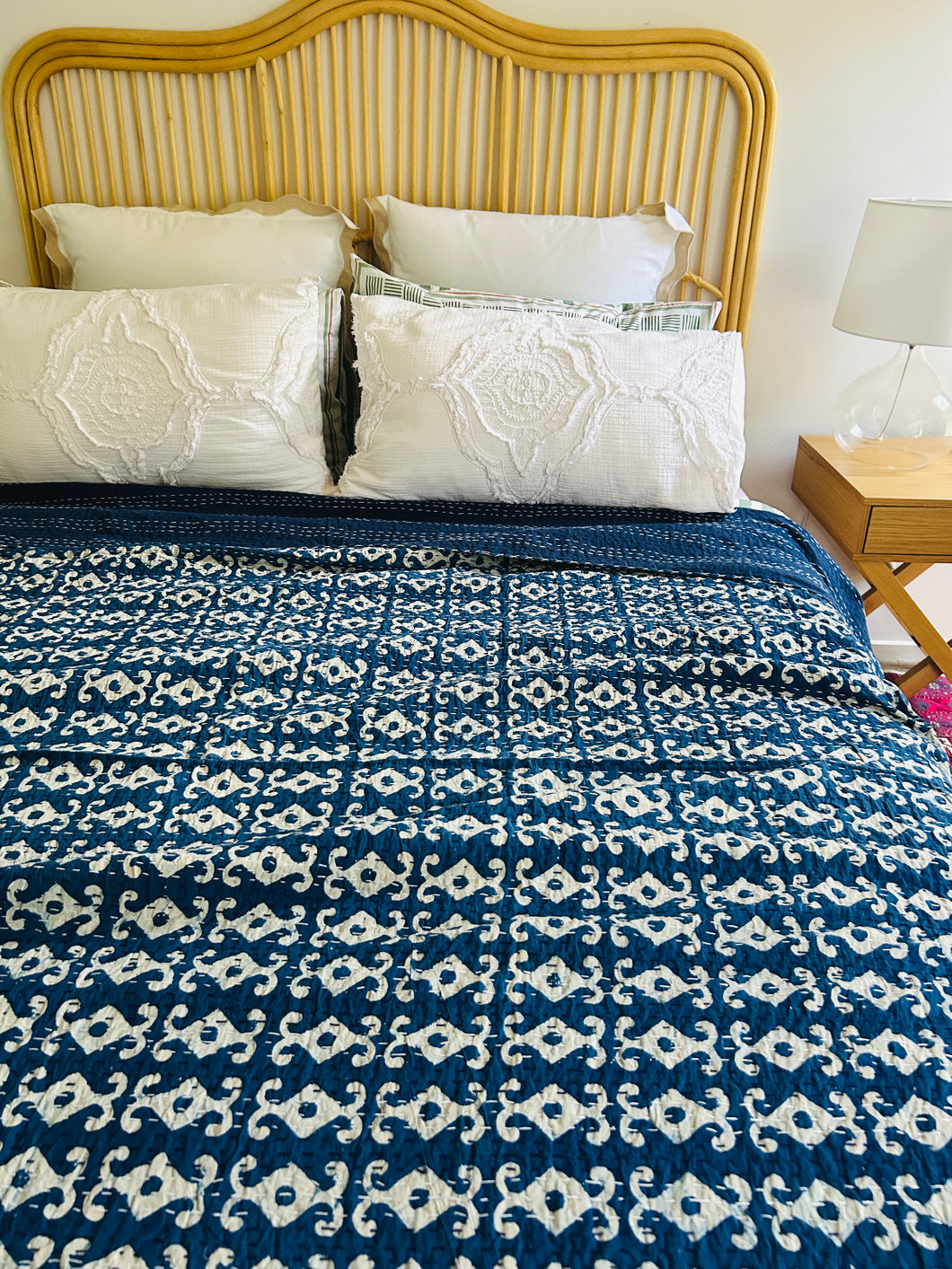 Indigo Tribal Kantha Quilt ~ Queen | King