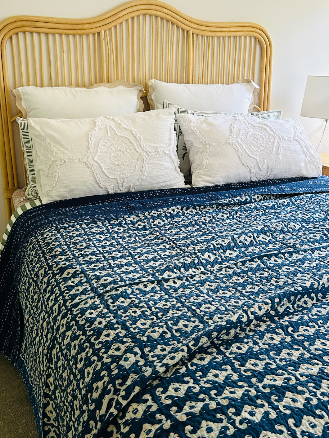 Indigo Tribal Kantha Quilt ~ Queen | King