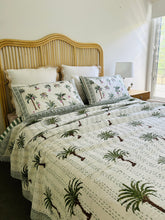 Load image into Gallery viewer, Imperial  Olive Green Palm Kantha Quilt  | Queen ~ King