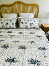 Load image into Gallery viewer, Imperial Dark Blue Palm Kantha Quilt  | Queen ~ King