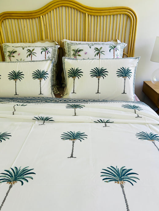 Summer Bedcover Set ~ Imperial Blue Palm  | (QUEEN - KING)