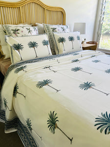 Summer Bedcover Set ~ Imperial Blue Palm  | (QUEEN - KING)