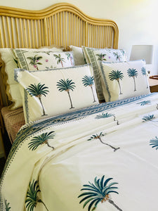 Summer Bedcover Set ~ Imperial Blue Palm  | (QUEEN - KING)