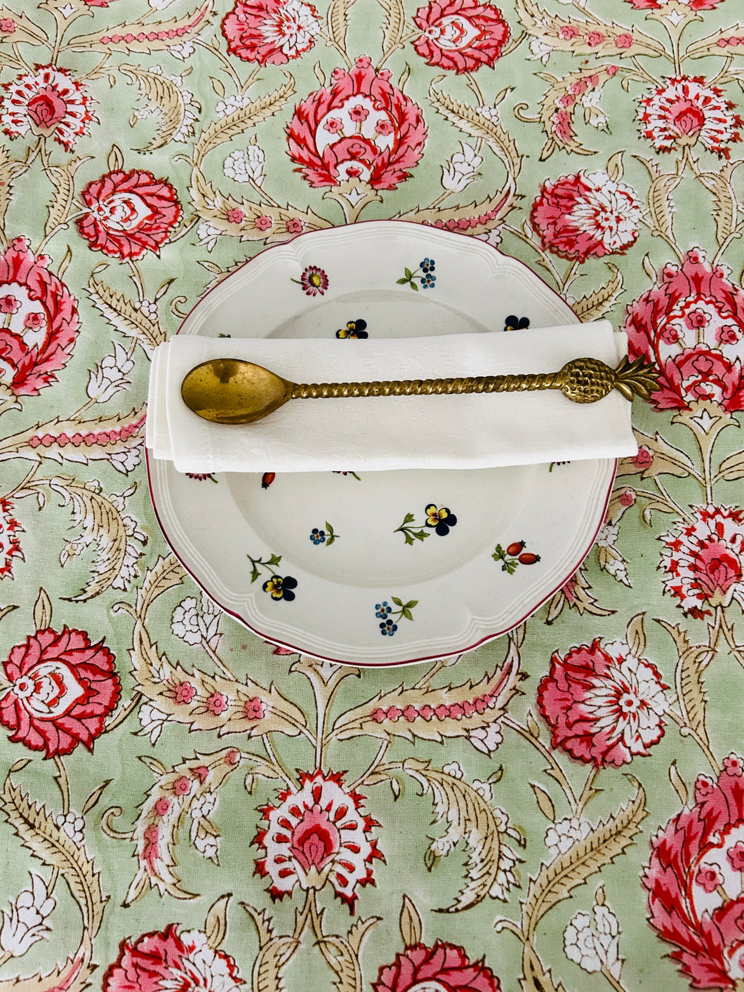 Sage Green & Pink  Floral  ~ Tablecloth
