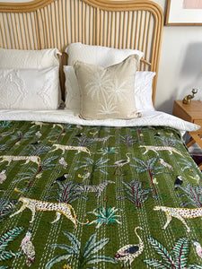 Jungle Green Kantha Quilt ~ Queen | King