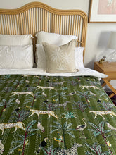 Load image into Gallery viewer, Jungle Green Kantha Quilt ~ Queen | King