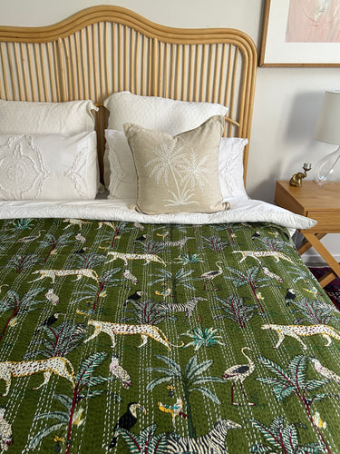 Jungle Green Kantha Quilt ~ Queen | King
