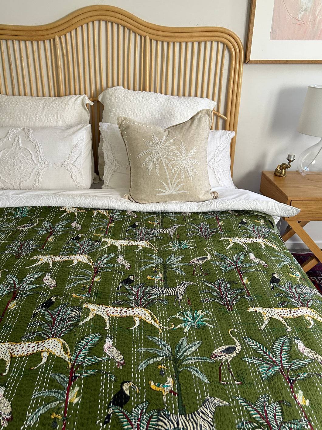 Jungle Green Kantha Quilt ~ Queen | King