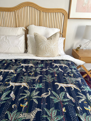 Navy Jungle Kantha Quilt ~ Queen | King