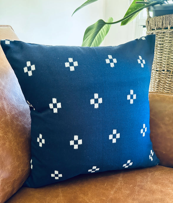 Hmong Handwoven Cushion ~  Indigo & White Blockprint