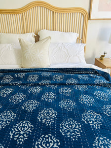 Mayan Indigo Kantha Quilt | Queen ~ King