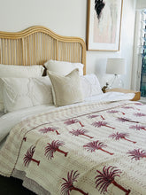 Load image into Gallery viewer, Lush Pink Palm Kantha Quilt  | Queen ~ King