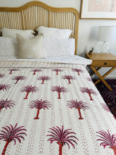 Load image into Gallery viewer, Lush Pink Palm Kantha Quilt  | Queen ~ King