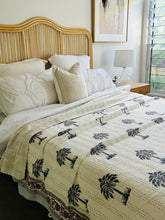 Load image into Gallery viewer, Grey Palm Kantha Quilt  | Queen ~ King