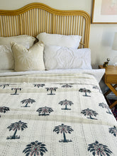 Load image into Gallery viewer, Grey Palm Kantha Quilt  | Queen ~ King