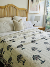 Load image into Gallery viewer, Grey Palm Kantha Quilt  | Queen ~ King