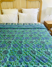 Load image into Gallery viewer, Aqua &amp; Jade Floral Cotton Filled Quilt  ~ King