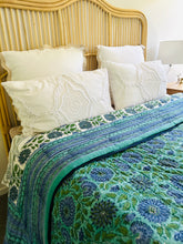 Load image into Gallery viewer, Aqua &amp; Jade Floral Cotton Filled Quilt  ~ King