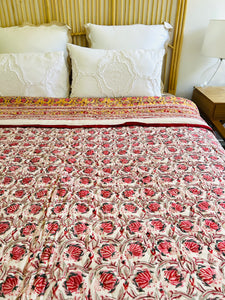 Mughal Mustard Print Cotton Filled Quilt  ~ King