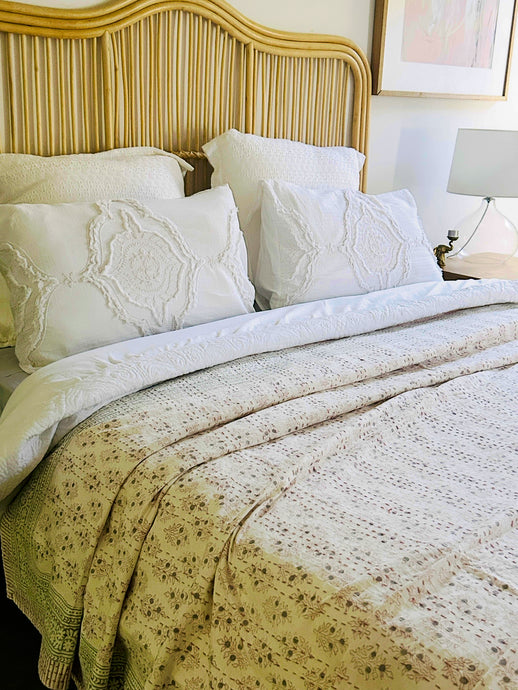 Jasmine  Kantha Quilt  | Queen ~ King