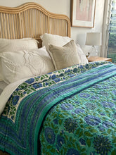 Load image into Gallery viewer, Aqua &amp; Jade Floral Cotton Filled Quilt  ~ King
