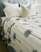 Load image into Gallery viewer, Imperial Blue Palm Kantha Quilt | Queen ~King