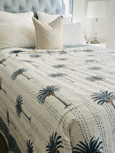 Imperial Blue Palm Kantha Quilt | Queen ~King