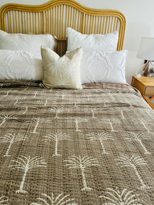 Cinnamon & Cream Palm Kantha Quilt ~ Queen | King