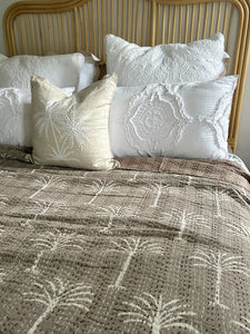 Cinnamon & Cream Palm Kantha Quilt ~ Queen | King