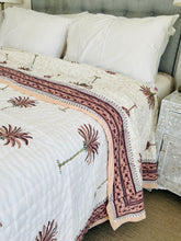 Load image into Gallery viewer, Earth Pink Palm  Cotton Filled Quilt  ~ Queen | King